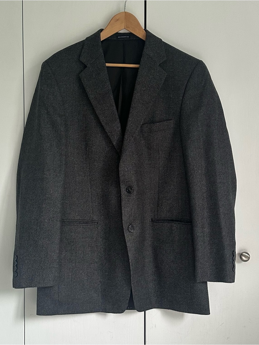 Stafford Essentials 100% Wool charcoal gry Sport Coat Blazer Jacket 42L LIKE NEW